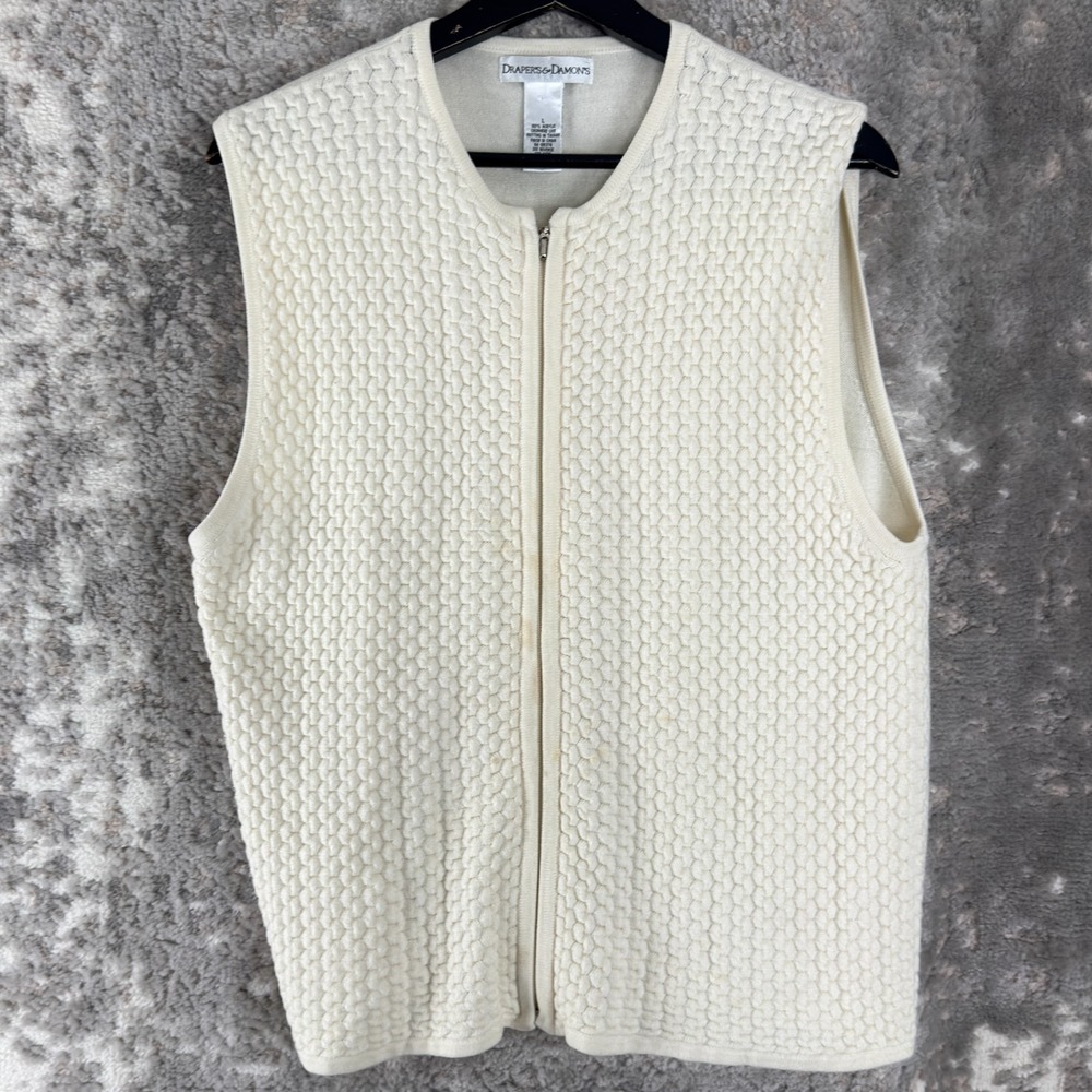 Drapers and Damons Size L Full Zip Vest Jacket Ivory Sleeveless Casual Outdoor